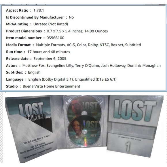Lost: Season One (7-DVD Set, 2005) Matthew Fox, Evangeline Lilly, Terry O'Quinn - Picture 2 of 6